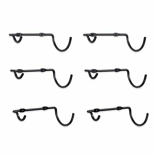Set of six black metal wall hooks.