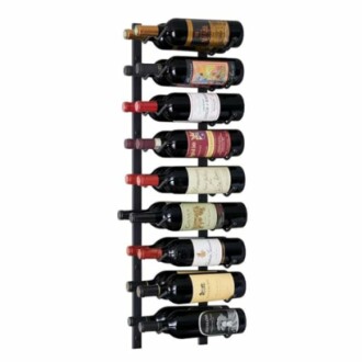 Wall-mounted wine rack holding eight bottles.