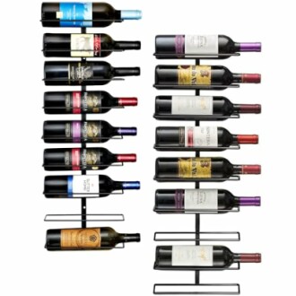 Wall-mounted wine rack with 12 bottles.