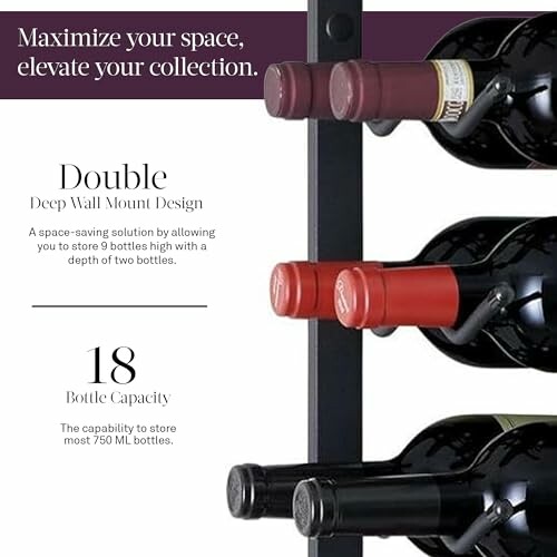 Wall-mounted wine rack holding multiple bottles.