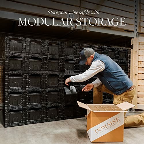 Person organizing wine in modular storage system